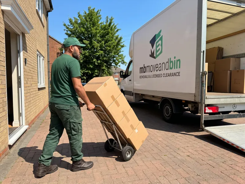 Before the move, MB man and van pricing a job at a Manchester home